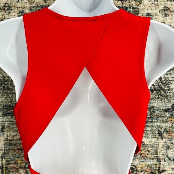 Lulus Women's Sleeveless Scoopneck Top Size L Red Ribbed Knit Tie Back Crop Tank - Picture 4 of 8